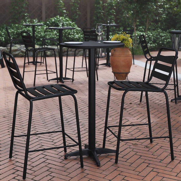 Flash Furniture 23.25 in L, 23.25 in W, 45 in H, Aluminum, Stainless Steel Top, Black TLH-059A-BK-GG - main